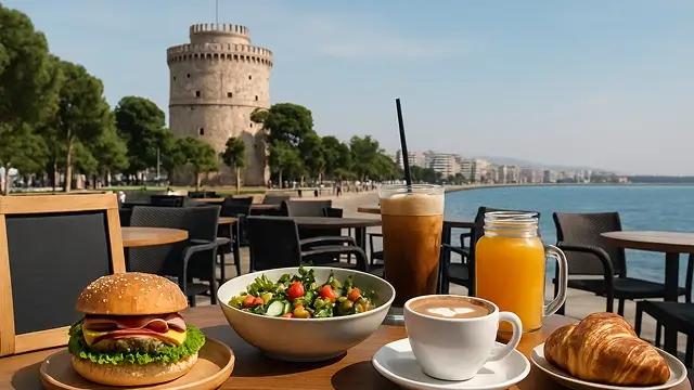 Σερβιρισμένο τραπέζι σε καφέ στη Θεσσαλονίκη – ιδανικό σκηνικό για εργασία στην εστίαση